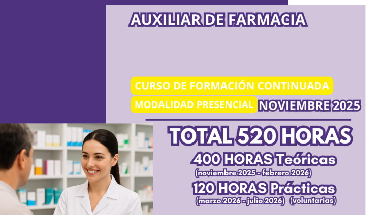 2.AUXILIAR DE FARMACIA. CURSOS DE FORMACIÓN CONTINUADA (MODALIDAD PRESENCIAL) 2025